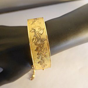 Wide Antique Gold Filled Hinged Bangle Bracelet